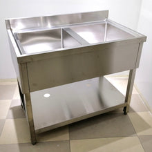 Load image into Gallery viewer, Stainless Steel Double-Bowl Sink With "Skirting", Backsplash & Undershelf - 100 X 60 X 85cmH