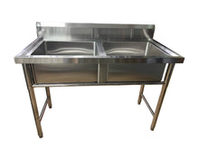 Load image into Gallery viewer, (SD) Stainless Steel Double-Bowl Sink With Backsplash - 120 x 60 x 85cmH