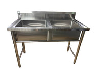 (SD) Stainless Steel Double-Bowl Sink With Backsplash - 120 x 60 x 85cmH