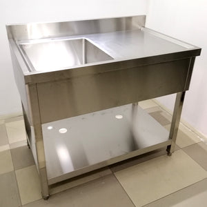 Stainless Steel Single-Bowl Sink With "Skirting", Backsplash & Undershelf - 90 X 60 X 85cmH (Right / Left Sink)