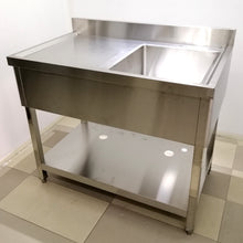 Load image into Gallery viewer, Stainless Steel Single-Bowl Sink With &quot;Skirting&quot;, Backsplash &amp; Undershelf - 90 X 60 X 85cmH (Right / Left Sink)