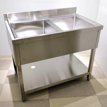 Load image into Gallery viewer, Stainless Steel Double-Bowl Sink With &quot;Skirting&quot;, Backsplash &amp; Undershelf - 100 X 60 X 85cmH
