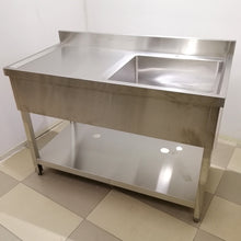 Load image into Gallery viewer, Stainless Steel Single-Bowl Sink With &quot;Skirting&quot;, Backsplash &amp; Undershelf - 120 x 60 x 85cmH (Right / Left Sink)