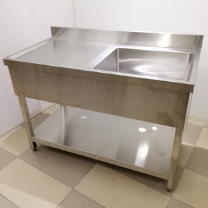 Stainless Steel Single-Bowl Sink With "Skirting", Backsplash & Undershelf - 120 x 60 x 85cmH (Right / Left Sink)