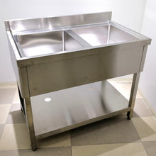 Load image into Gallery viewer, Stainless Steel Double-Bowl Sink With &quot;Skirting&quot;, Backsplash &amp; Undershelf - 120 X 60 X 85cmH