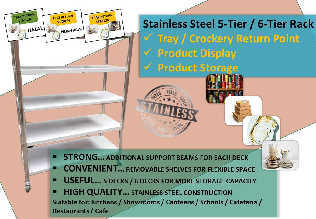 Cafeteria Racks 4-Tier / 5-Tier / 6-Tier Stainless Steel Rack / Shelf For Canteen / Ca ...