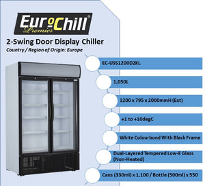 EURO-CHILL (PREMIER) 2-Swing Glass Door Display Chiller (1,050L)