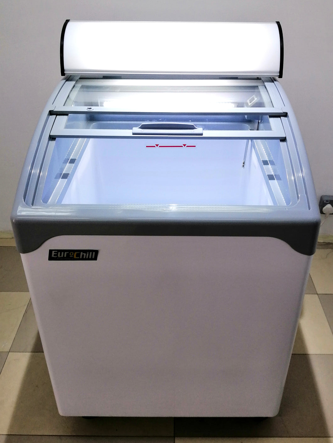 EURO-CHILL (PREMIER) Chest Freezer With Curved Sliding Glass & LED Light (100L)