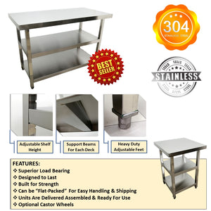 Stainless Steel 2-Deck / 3-Deck Work Table - 90 x 60 x 85cmH